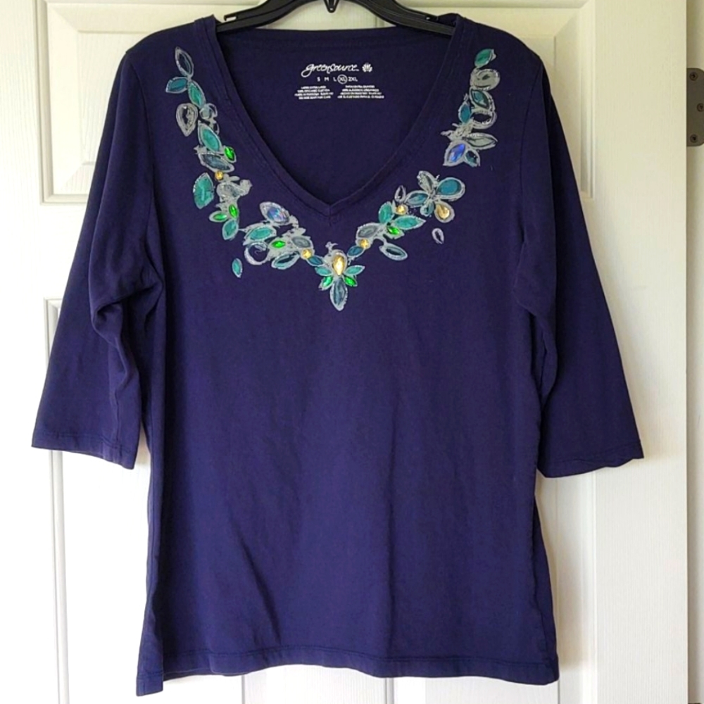 Greensource Embellished V Neck Top